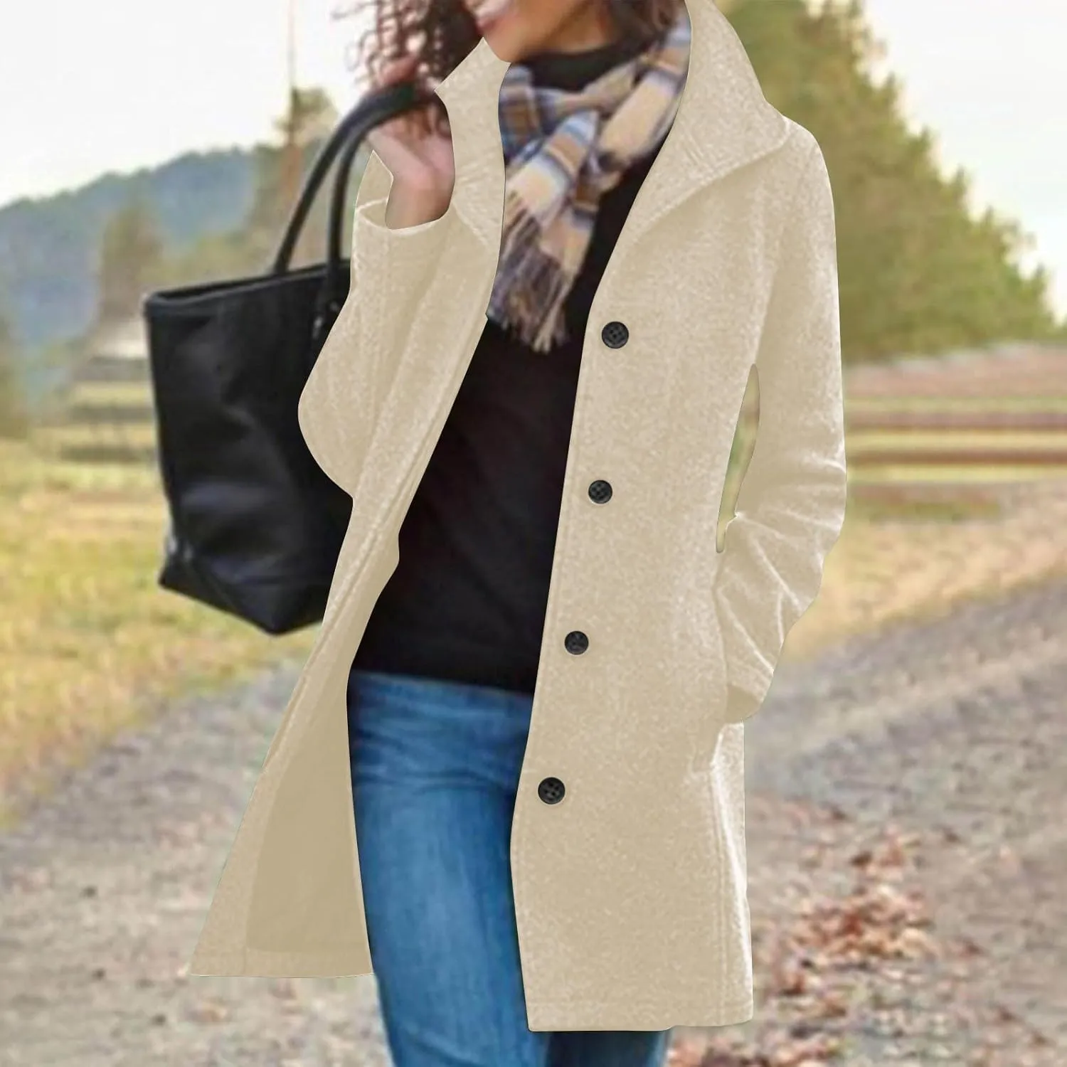 Women's Winter Wool Mid-Long Coat Lapel Single-Breasted Trench Coat Outwear Ladies Elegant Thicken Jacket Overcoats