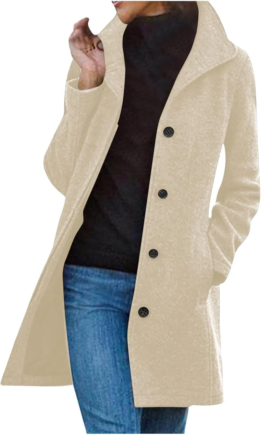 Women's Winter Wool Mid-Long Coat Lapel Single-Breasted Trench Coat Outwear Ladies Elegant Thicken Jacket Overcoats