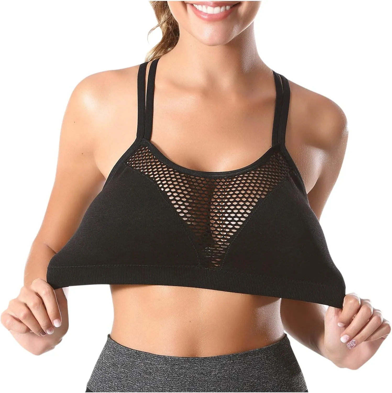 Workout Sports Bras for Women Padded Cross Back Fishnet Wireless Yoga Bras Crop Tops Fitness Running Athletic Gym Bra