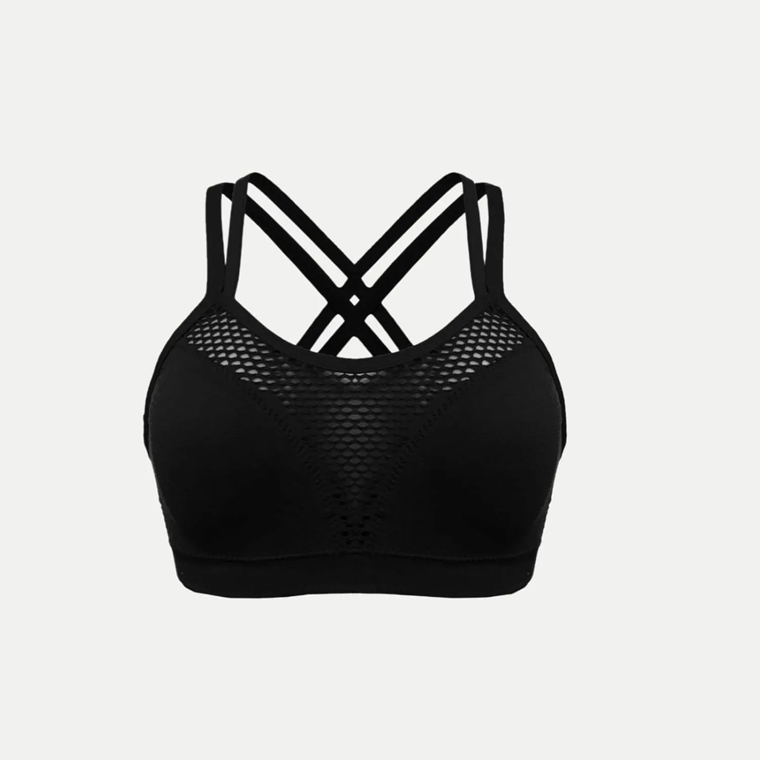 Workout Sports Bras for Women Padded Cross Back Fishnet Wireless Yoga Bras Crop Tops Fitness Running Athletic Gym Bra