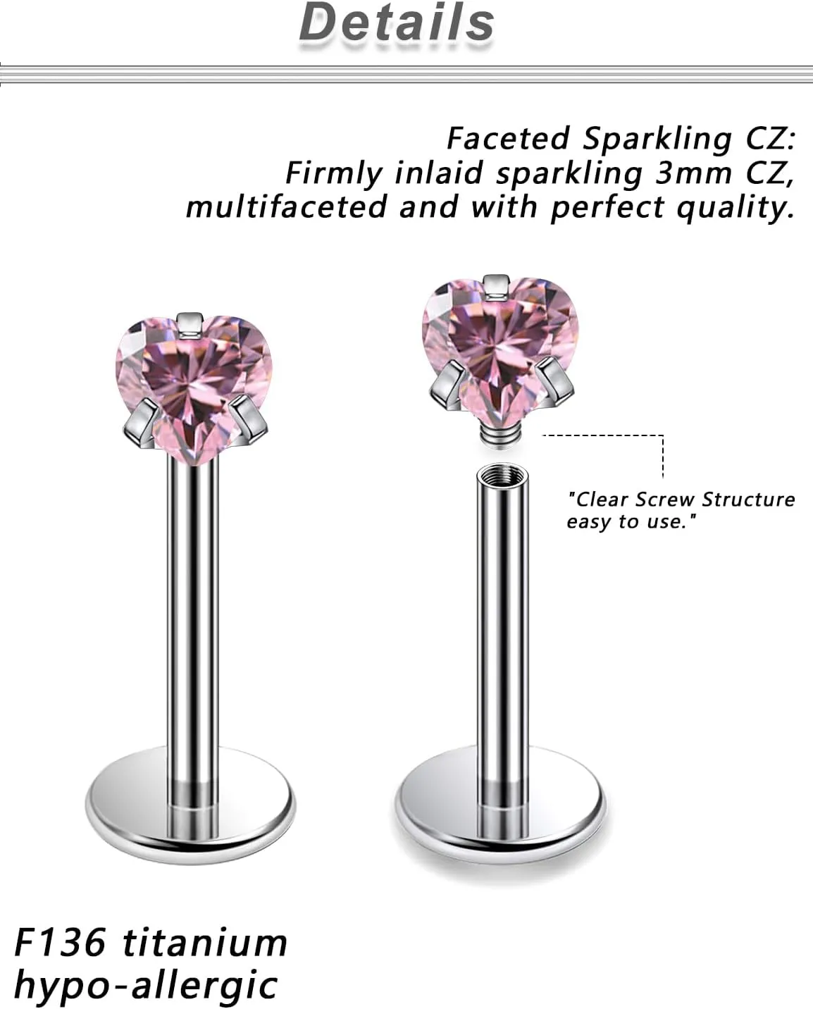 Yaalozei 20G 18G 16G F316 Titanium Flat Back Nose Rings Studs Hypoallergenic Screw on Tragus Helix Cartilage Earrings Stud Piercing Jewerly for Women Men Bars 6mm