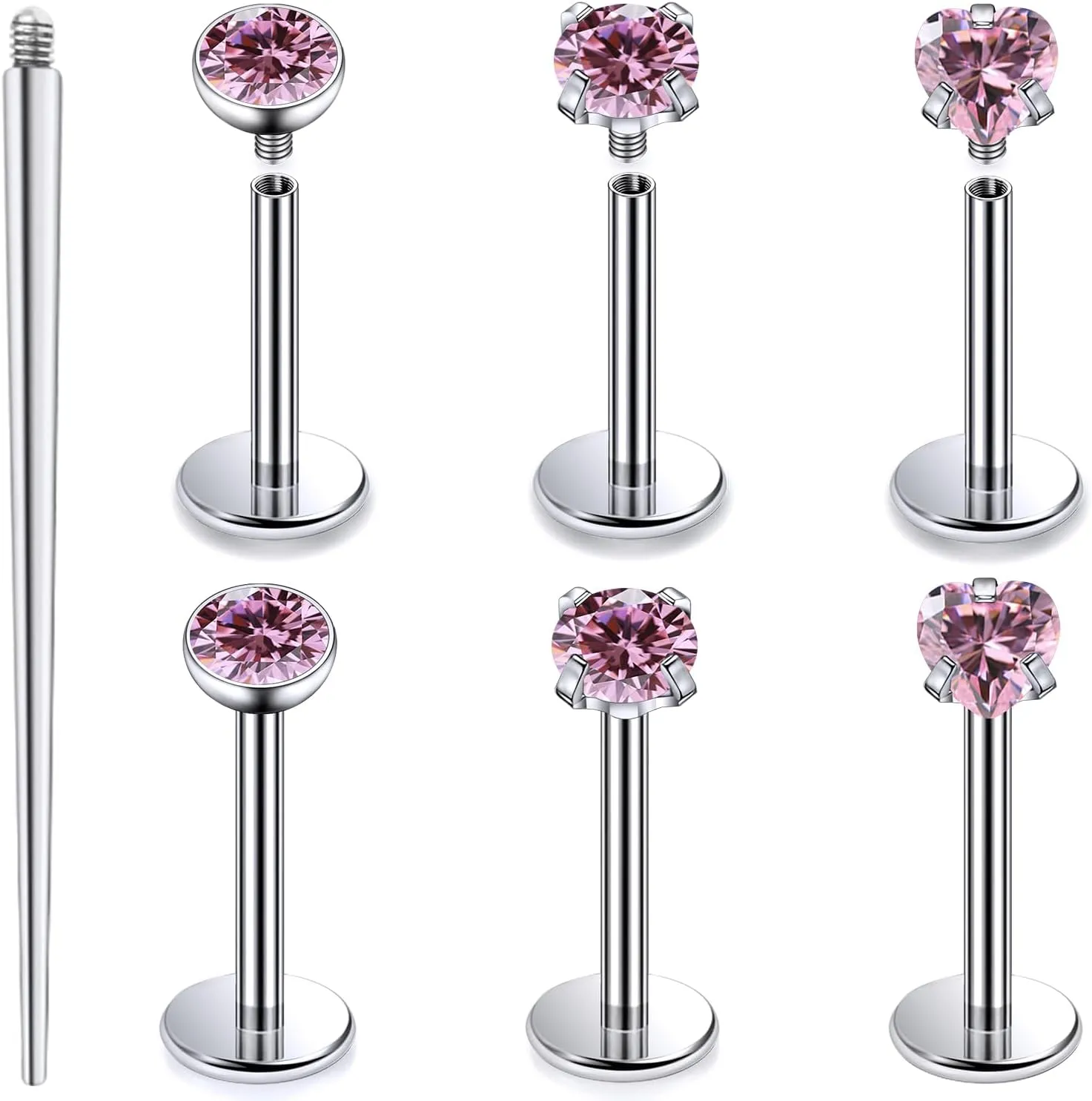 Yaalozei 20G 18G 16G F316 Titanium Flat Back Nose Rings Studs Hypoallergenic Screw on Tragus Helix Cartilage Earrings Stud Piercing Jewerly for Women Men Bars 6mm