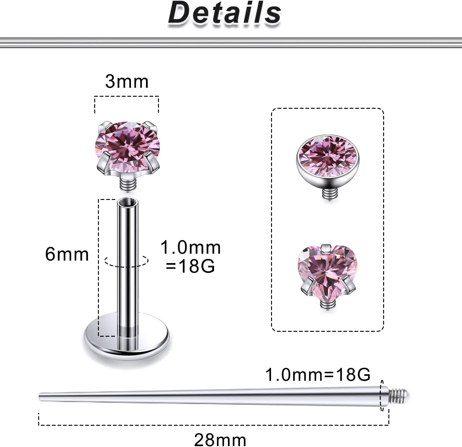Yaalozei 20G 18G 16G F316 Titanium Flat Back Nose Rings Studs Hypoallergenic Screw on Tragus Helix Cartilage Earrings Stud Piercing Jewerly for Women Men Bars 6mm