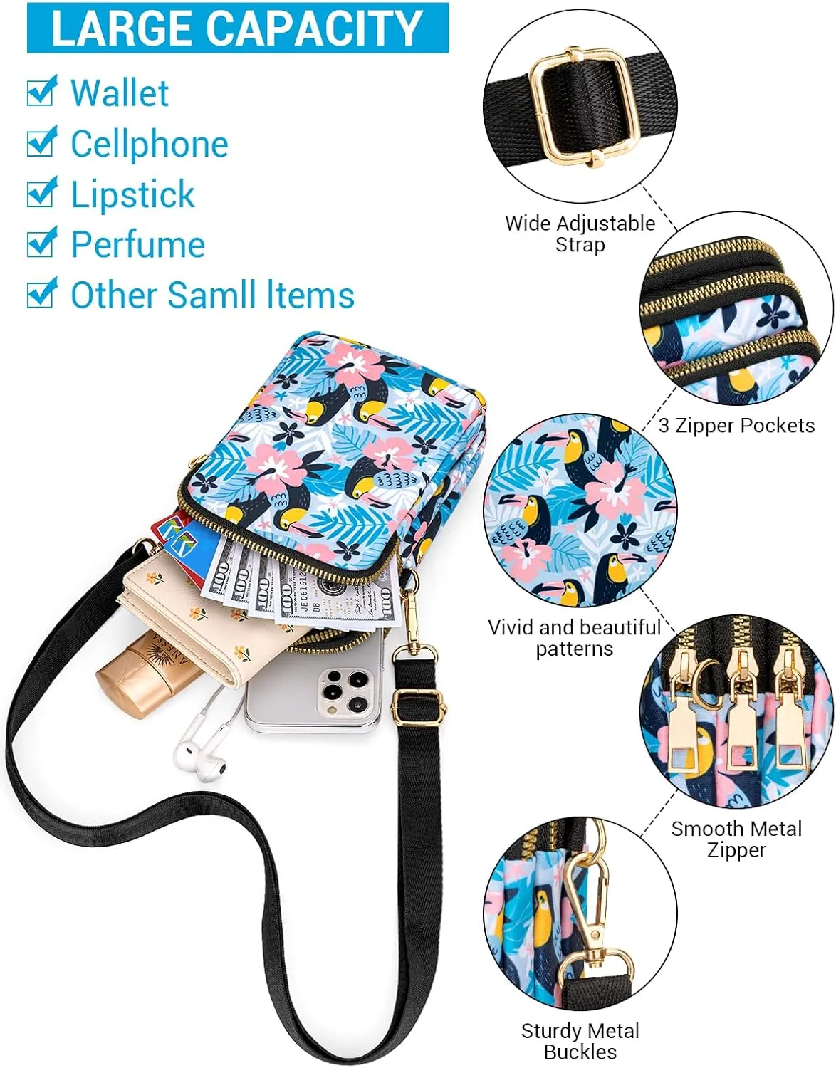 YINHEXI Small Crossbody Bags for Women, Mini Cell Phone Wallet Purse, Shoulder Bag for Women and Men