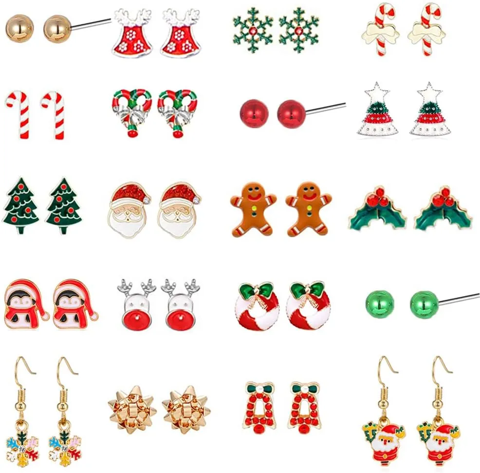Yoshow 20 Pairs Hypoallergenic Christmas Earrings for Girls Cute Stud Earrings Sets Christmas Earrings for Women Teen Girls Christmas Earrings Bulk Holiday Jewelry Winter Earrings