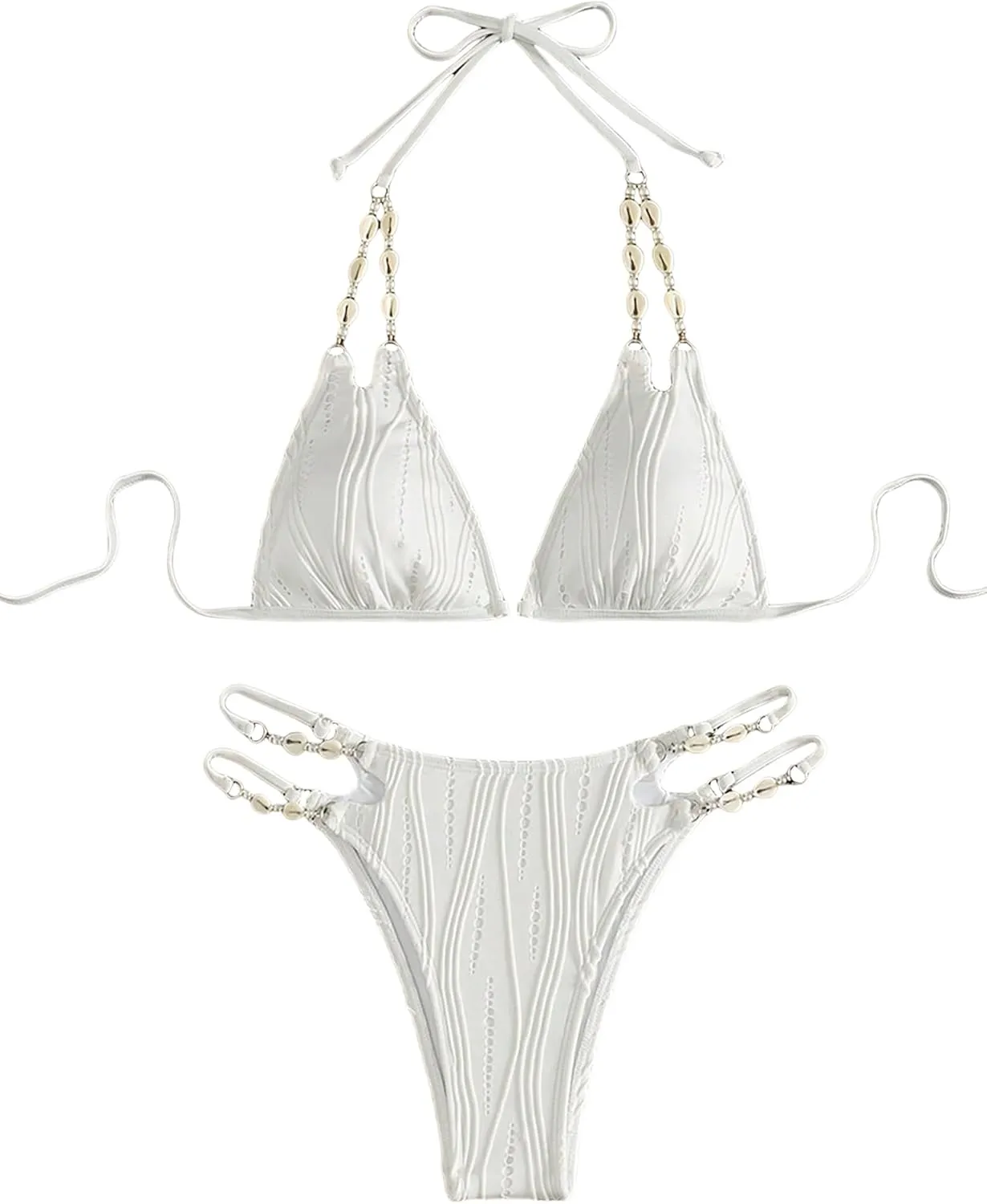 ZAFUL Women's Ribbed O-Ring String Bikini Swimsuit Cheeky Bikini Sets for Women Two Pieces Bathing Suit