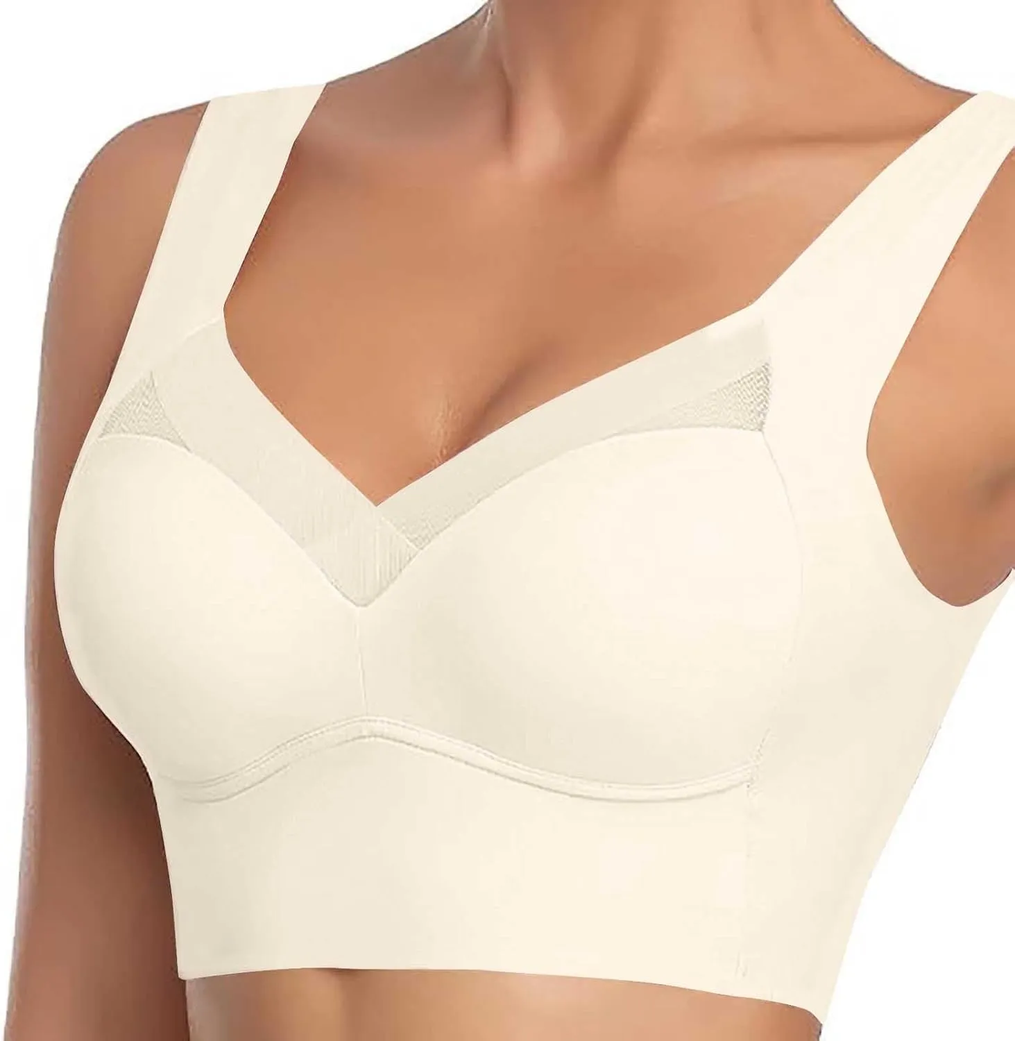 Zenchic Bras for Women, Bras for Senior,No Underwire Seamless Mesh Ice Silk Push Up Comfort Bra for Older Women